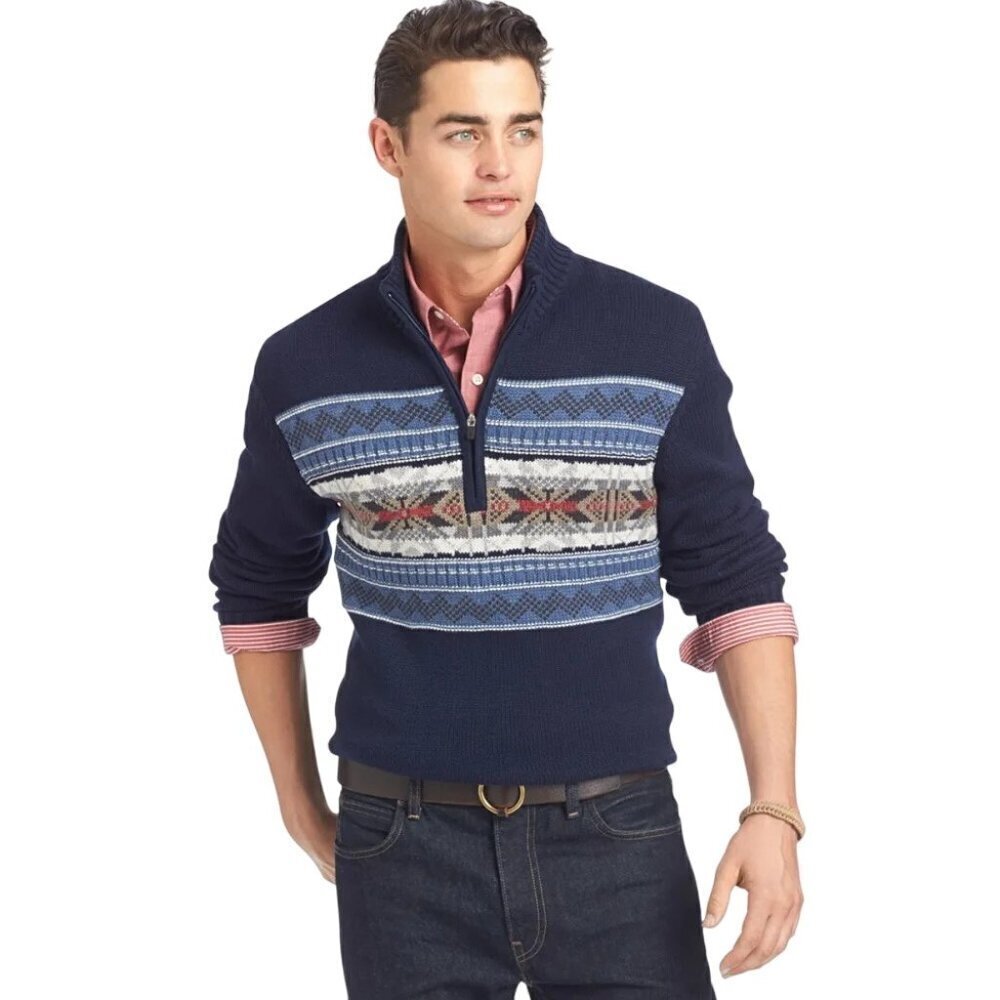 IZOD Men's Shaker 1/4 Zip Sweater Pullover Cotton Blue Size XLarge